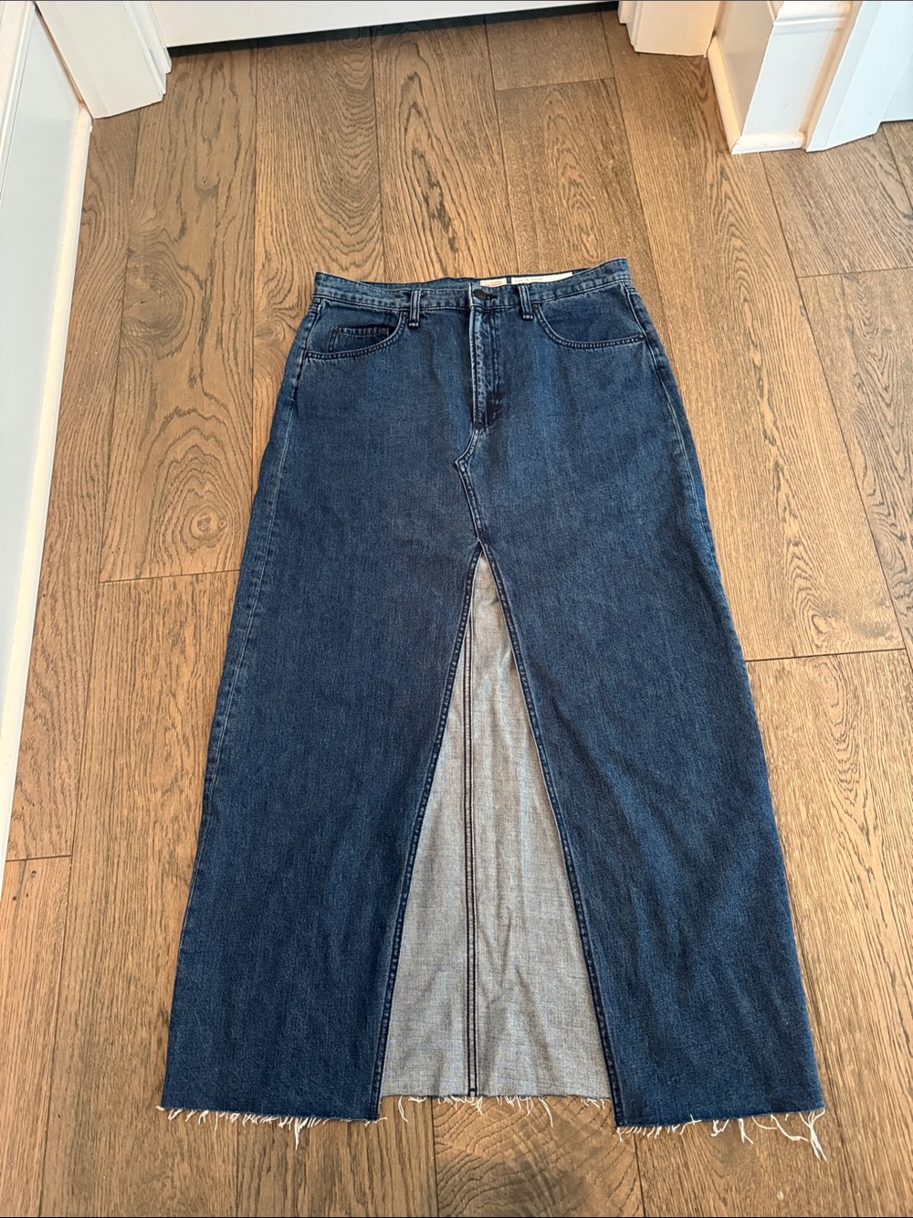 rag & bone Dark Blue Denim Maxi Skirt with Front Slit